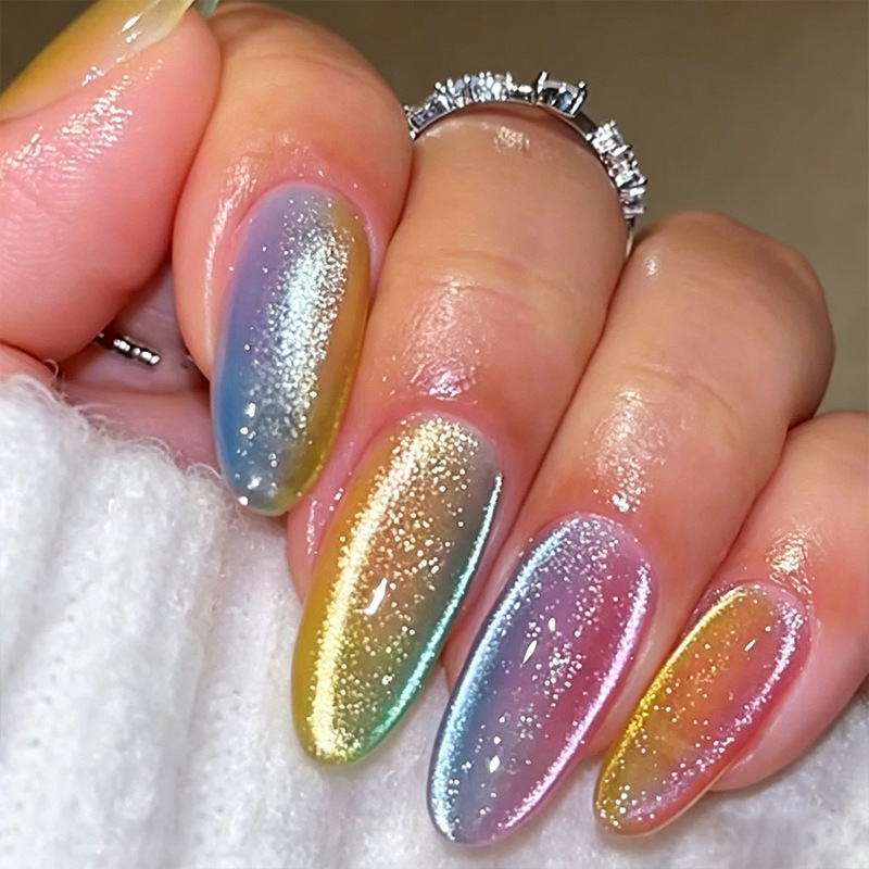 Colorful Rainbow Cat-Eye Fantasy Dazzling Glossy Summer Trendy Fake Nail Stickers That Enhance Complexion, Cross-Border Bestseller Set Colorful Rainbow Cat-Eye Fantasy Dazzling Glossy Summer Trendy Fake Nail Stickers That Enhance Complexion, Cross-Border Bestseller Set