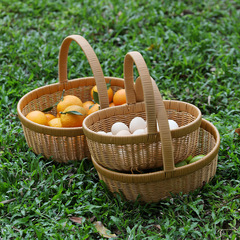 2F戶外野餐籃水果籃塑料藤編購物籃收納籃雞蛋籃編織手提草莓籃菜