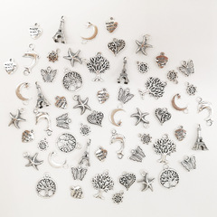Zinc Alloy Pendant with Silver-Covered Moon, Starfish, Heart, Butterfly, Iron Tower, Life Tree DIY Bracelet Accessory Materials