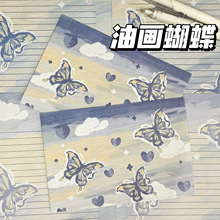 油画蝴蝶信封信纸套装油画风ins风整套手写留言创意天蓝蝴蝶礼物