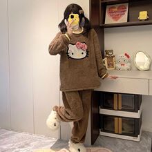 直播爆款280克半边舒棉绒睡衣女秋冬加厚大码长袖长裤家居服套