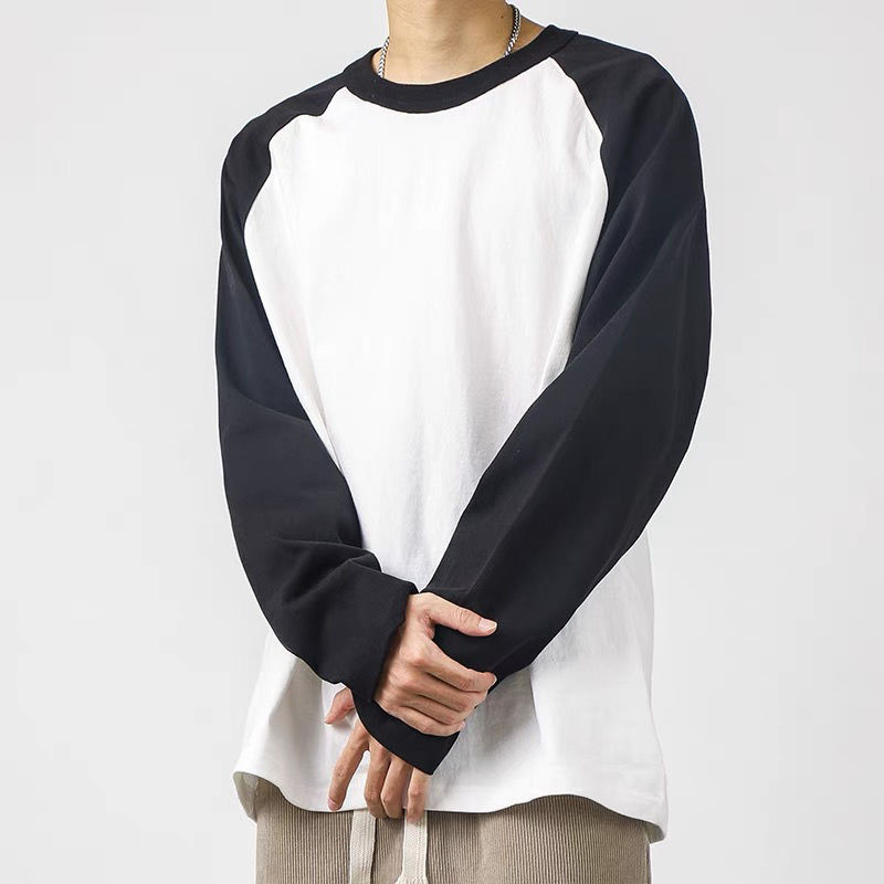 Pure cotton base men's simple color matching artistic young student raglan sleeve contrast color loose couple men's and women's long sleeve American style