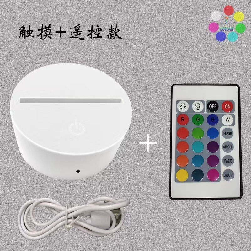 Fábrica directa 3D noche luz táctil control remoto botón plástico madera base interfaz USB LED base luminosa