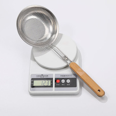 Household stainless steel wood handle colander multi-scale high-edge ladle kitchen cooking tool drainage utensil wholesale