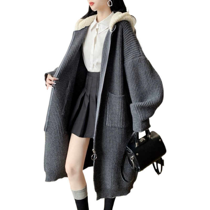 Ретро вязаный демисезонный кардиган, длинный худи, свитер, куртка, oversize, средняя длина