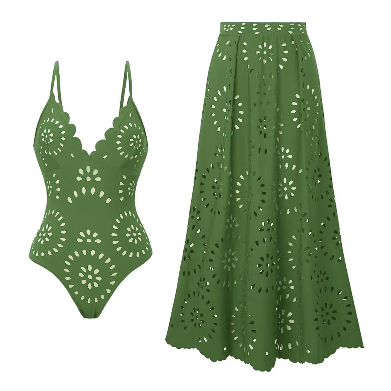 GraceChic Cross-Border One-Piece Swimsuit For Women, European And American Style Two-Piece Set, New Deep V Gathered Backless Long_voghion.com