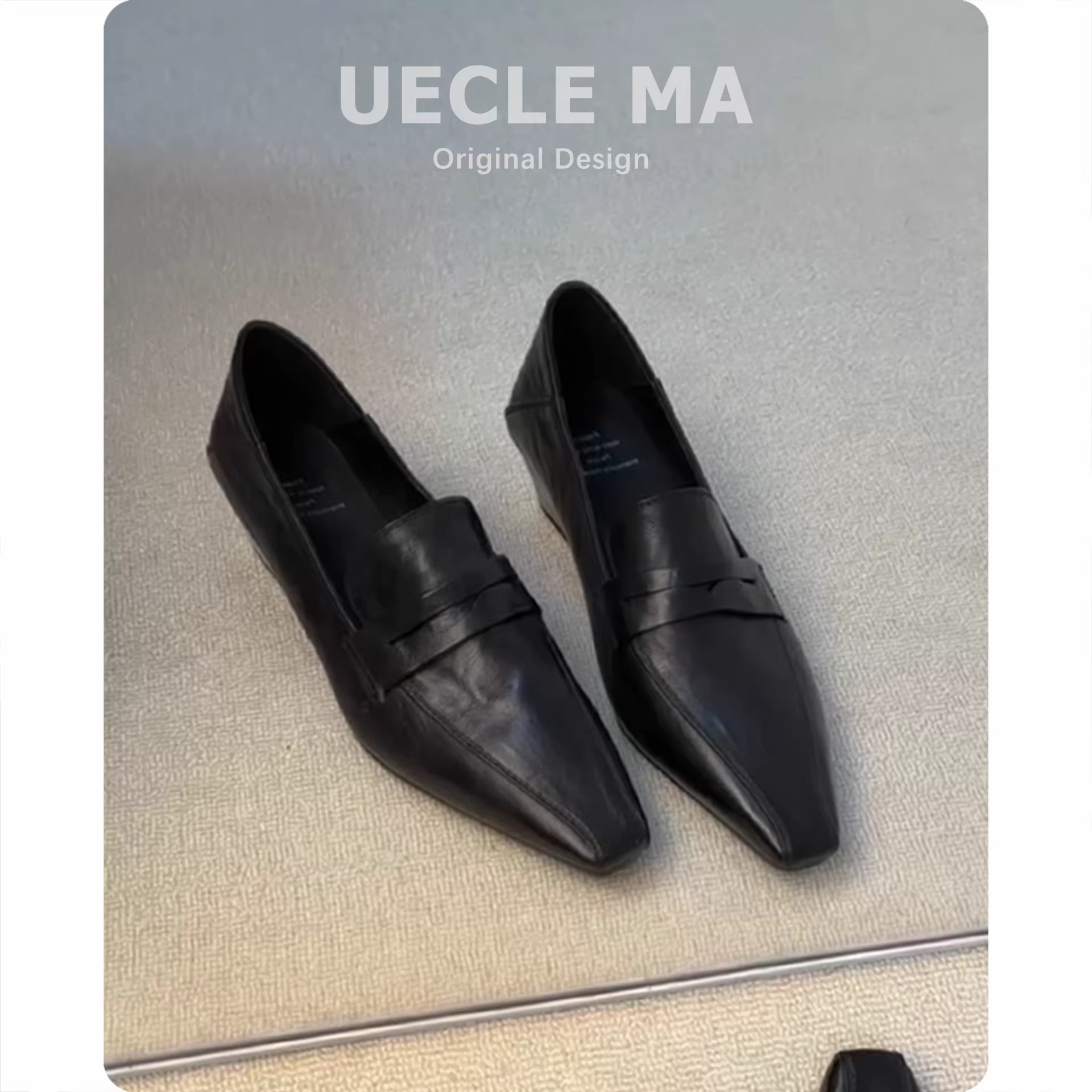 Leather retro loafers square toe for work and office, universal shoes English style, French vintage style, mid heel, British style