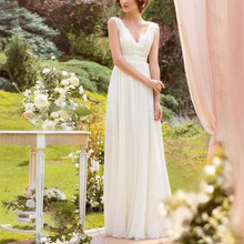 跨境双肩婚纱森系2025新款新娘简约修身透视旅拍拖尾软纱显瘦