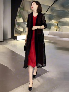 2025 New Summer Breathable Cut Out Mesh Cardigan Shawl Jacket Middle-Aged and Elderly Women's Fashionable Mother's Mid-Length Style