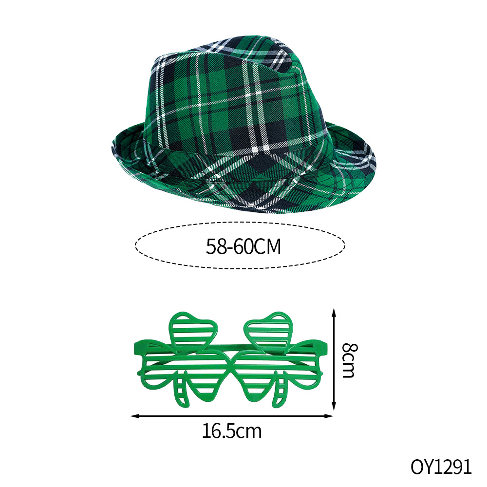 Transfronterizos calientes verde cuadrado sombrero fiesta del día de Irlanda sombrero de fiesta sombrero correa corbata de San Patricio