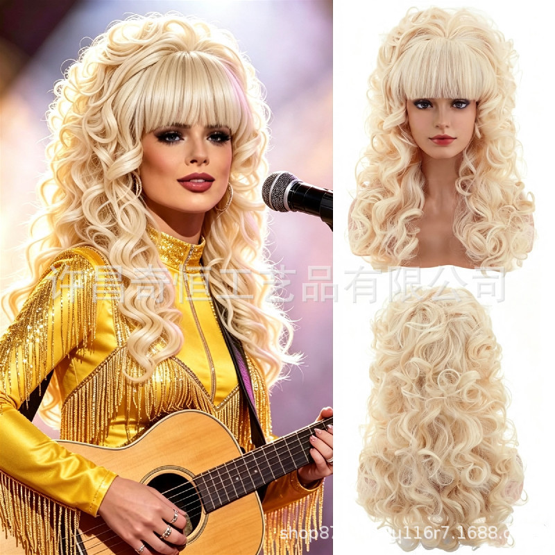 Xuchang Wig European and American 80S Female Singer Golden Wig Long Curly Hair Cosplay Halloween Wig Wigs