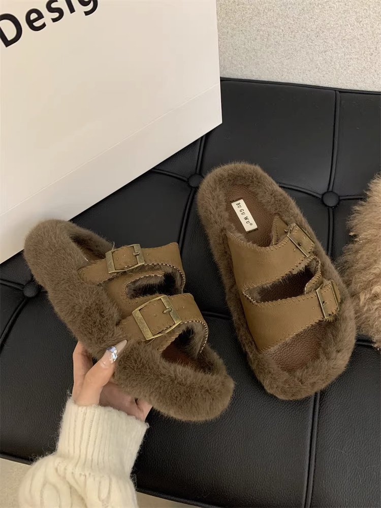 Internet celebrity soft-soled fur slippers for women's outer wear 2023 autumn and winter new sheep curly slip-on cotton slippers_voghion.com
