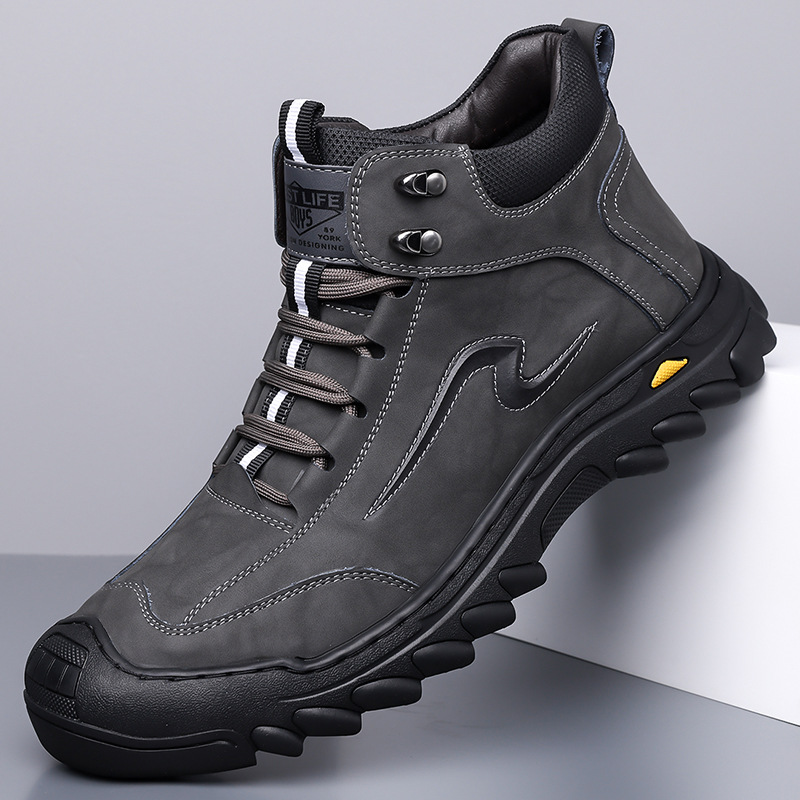 2025秋冬新款男士透气高帮棉鞋男休闲手工上线加绒保暖马丁靴代发