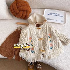 Ningli children's clothing autumn clothing girls' fashionable embroidered sweaters children's cardigan tops baby capes sweater jackets trendy