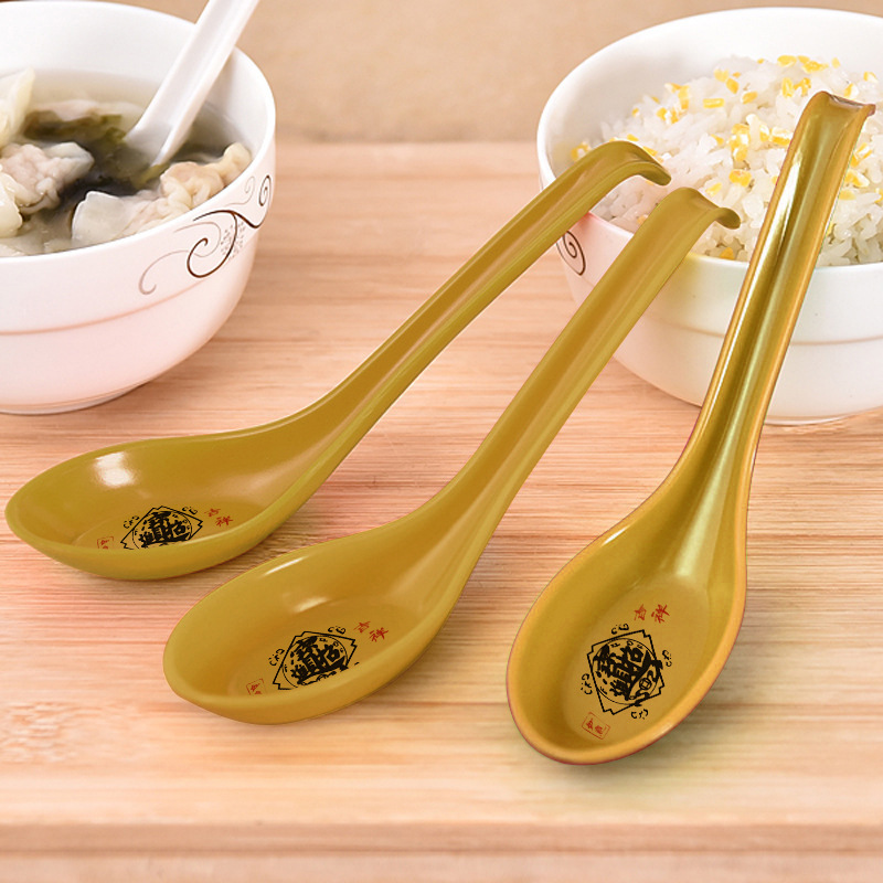 Zhaocai Jinbao melamine imitation porcelain spoon with hook tail spoon anti-fall drinking spoon thickened spoon restaurant hotel plastic tableware