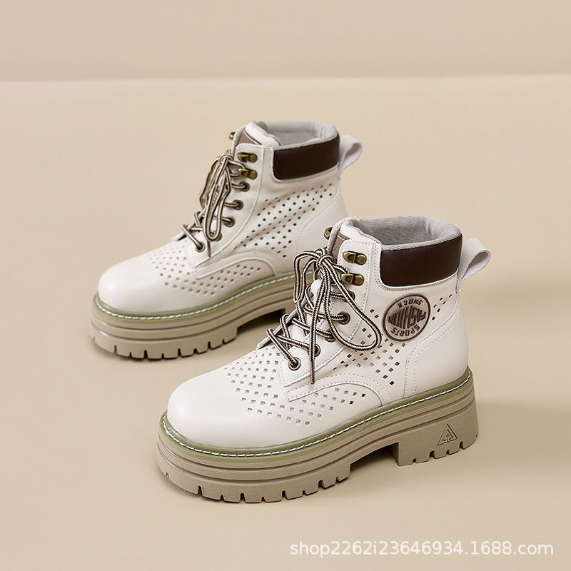 Summer Hollow-Out Martin Boots for Women, Leather Thick-Soled, Height-Increasing, Breathable Short Boots, Outdoor Sports Yellow Boots for Women Summer Hollow-Out Martin Boots for Women, Leather Thick-Soled, Height-Increasing, Breathable Short Boots, Outdoor Sports Yellow Boots for Women