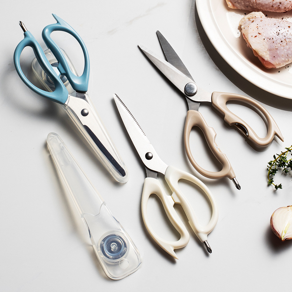 Stainless Steel Kitchen Scissors, Magnetic Refrigerator Scissors, Transparent Scissors Set, Simple Multi-Functional Chicken Bone Scissors, Can Opener, Food Scissors