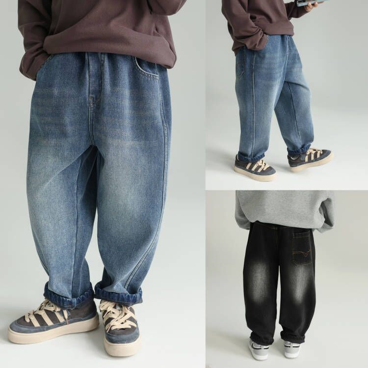 2025冬季童装新款男童加绒加厚长裤中大童柔软一体绒洋气牛仔裤潮