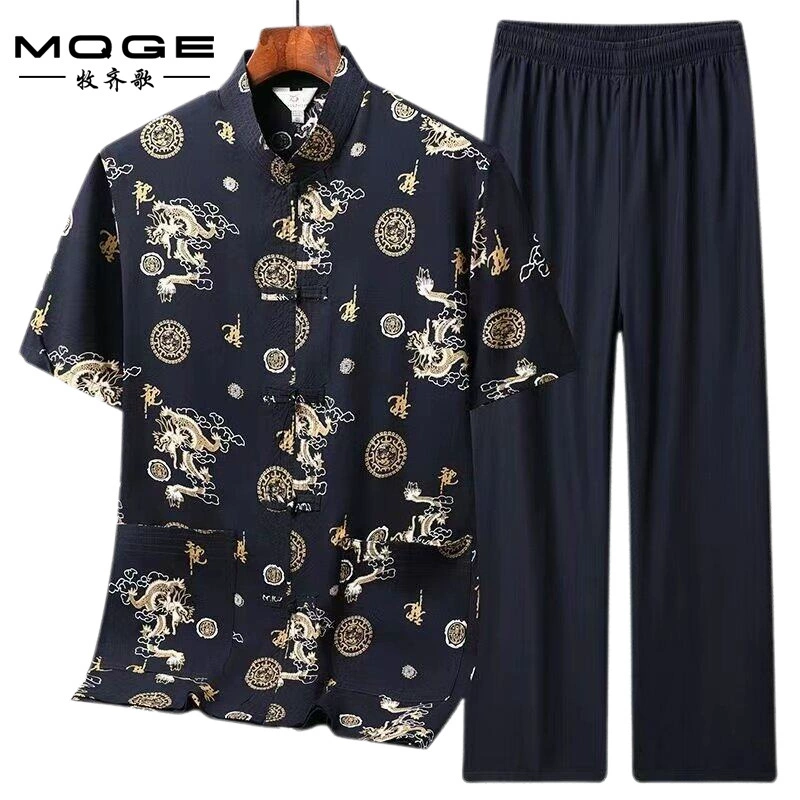 2025 новая мода в китайском стиле мужская хлопковая шелковая рубашка с короткими рукавами