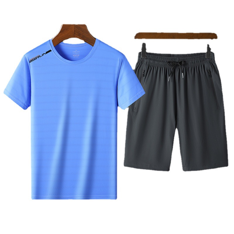 Traje deportivo para hombre casual de verano fina seda de hielo de manga corta pantalones cortos de dos piezas para hombres de secado rápido ropa deportiva para correr