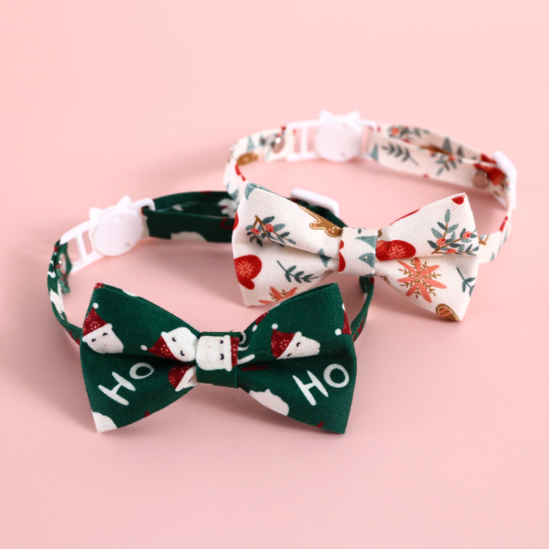 Collar de arco de mascota ajustable anti-asfixia Papá Noel guirnaldas collar de gato perro bib