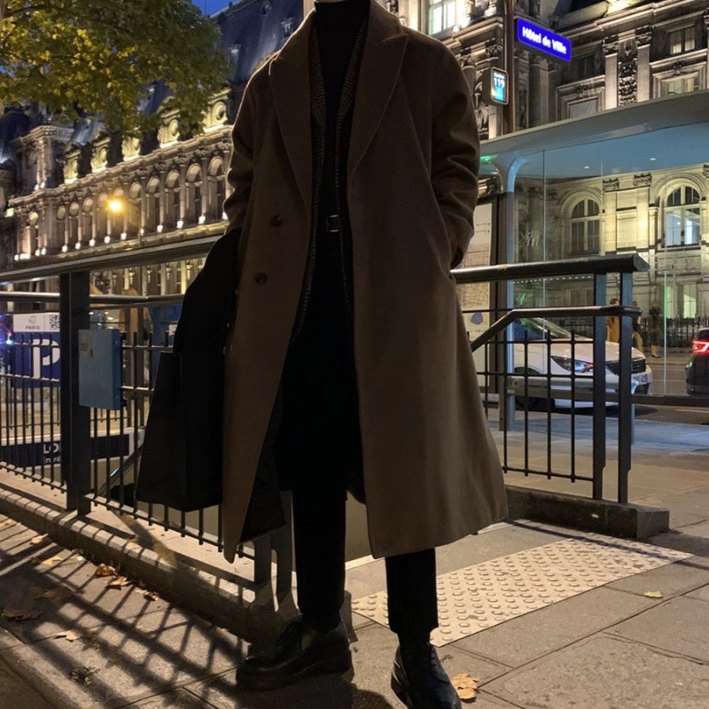 Abrigo de Lana Nuevo de Invierno C1993 2024, Chaqueta de Lana Gruesa de Estilo Coreano para Hombre