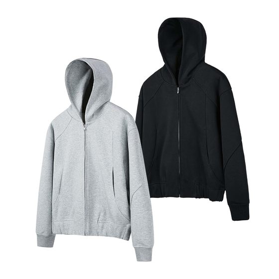 MADEEXTREME Spring Men's Commuter Tailoring Deconstruction Solid Color Casual Hooded Zipper Short Sweatshirt Jacket