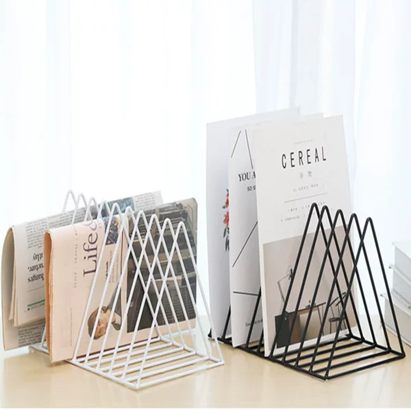 European style simple golden triangle iron newspaper rack decoration living room study desktop magazine storage rack decoration
