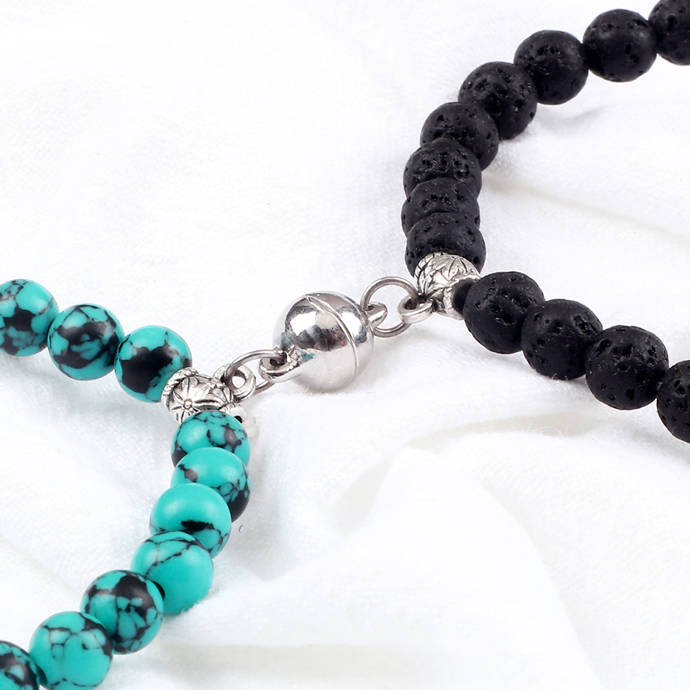 Heart beating couple bestie bracelets Creative niche design A pair of magnet bracelets attracting each other_voghion.com