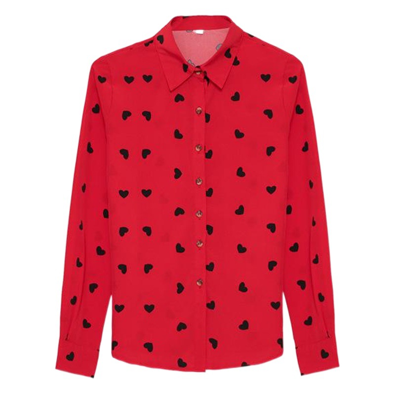Primavera y otoño nueva camisa blanca roja amarilla impresa Camisa de gasa de manga larga de las mujeres estilo coreano de las mujeres slim fit delgada