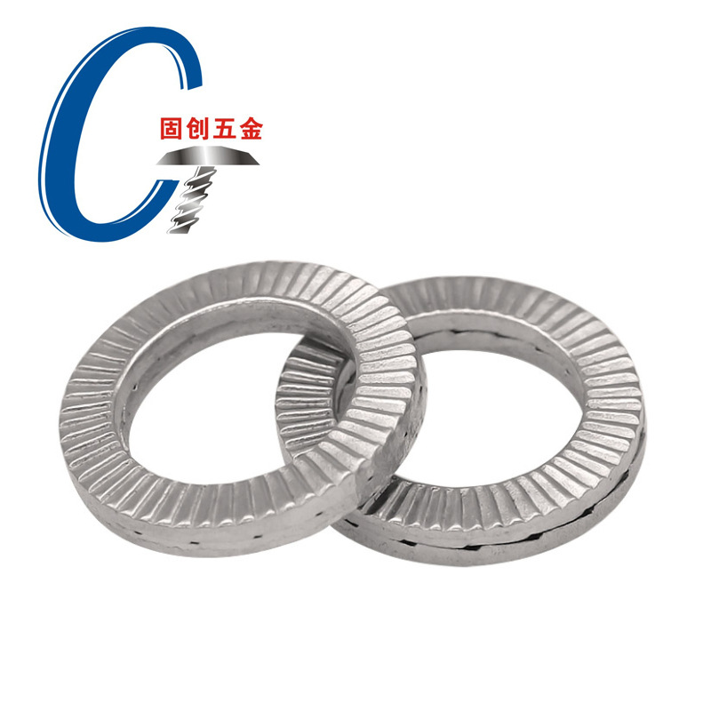 不锈钢304双叠自锁垫圈防震垫片双面压花防松M3-M42DIN25201