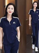 夏季短袖长裤运动套装女夏装女士跑步运动服休闲显瘦两件套装女装