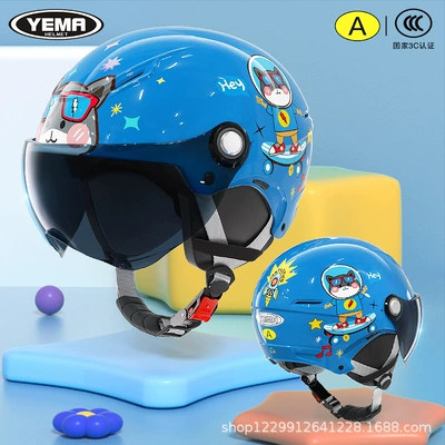 3C Certified Mustang Kidsren's Helmet – Motosiklet kaskı (dəbilqə) - four-seasons-elegant-blue-skateboard-xiao-wang-dark-blue-short-mirror