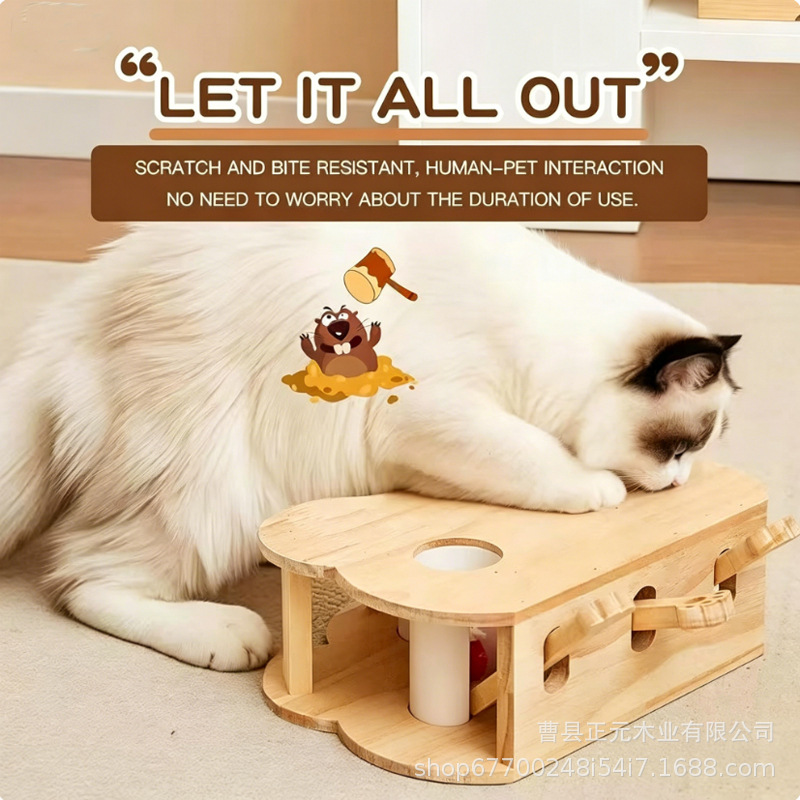 Solid Wood Trendy Mouse Cat Toy, Self-Entertaining Cat Toy, Cat Whack-A-Mole Toy, Children's Pet Interaction Educational Toy