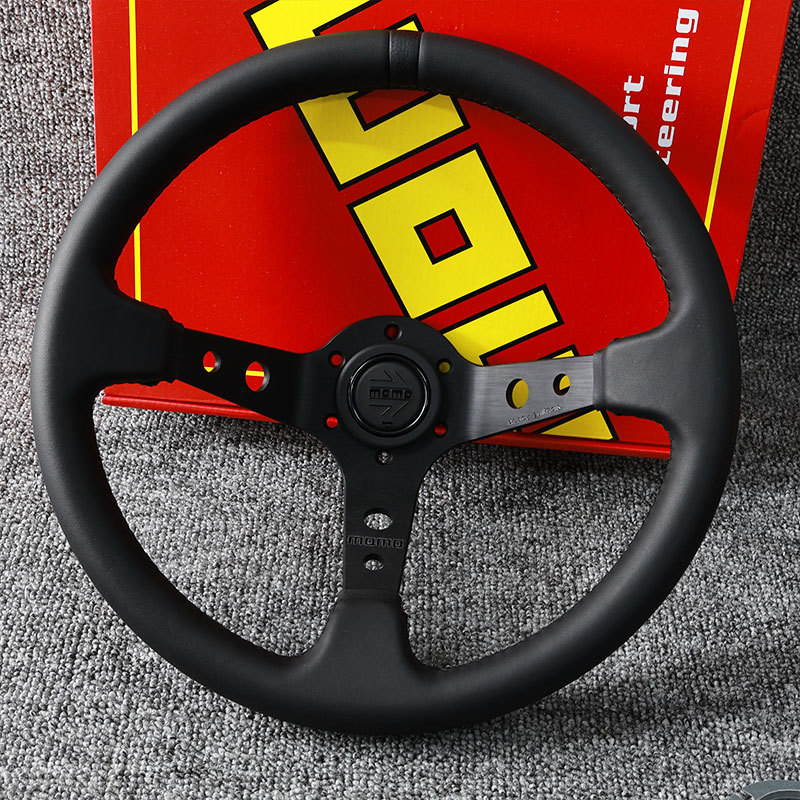 Universal New MOMO Modified Quick Release Steering Wheel 14 inch Suede Leather (Steering wheel) - 14-inch-deep-dish-genuine-leather-steering-wheel-single