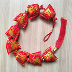 Chinese Knot Pendant, Fabric Craft, Eight-Headed Lucky Bag Sachet with "Fu" Character, Chili String Decorations, New Home & Spring Festival Lantern Strings, Mini Potted Plant Ornaments