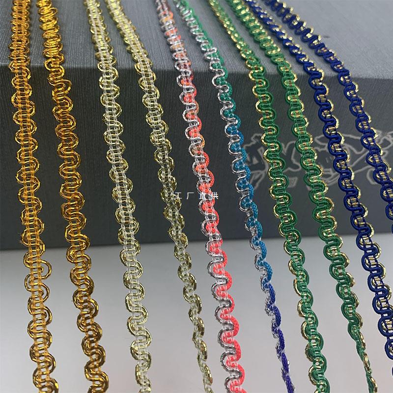 Muñeca de 25 m de encaje de hilo de oro y plata de estilo étnico de 5mm de dos colores Great Wall pequeño cinturón curvo de bricolaje accesorios de traje