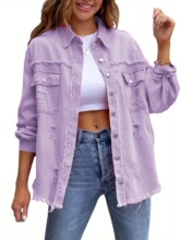 P 13340 Oversized Distressed Denim Jacket �����ƶ�ţ������