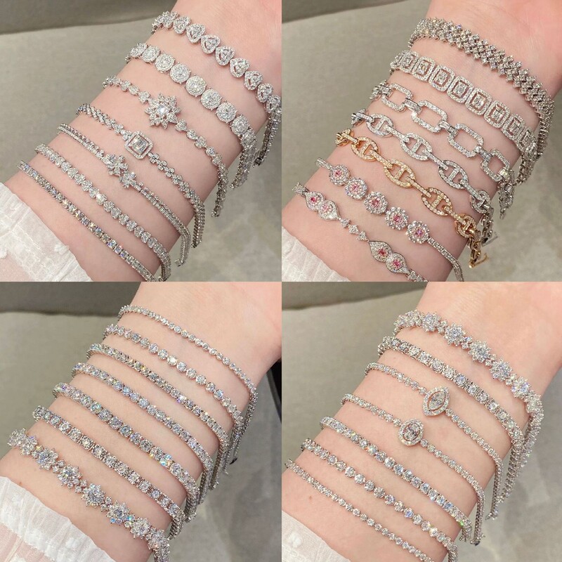 Real Gold Electroplated Zircon Four-leaf Grass Bracelet Korean Style Light Luxury High-end Sense Bracelet ins Niche Bracelet Wholesale for Women