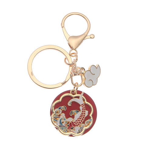 Creative Chinese style series keychain pendant white deer cat koi rabbit bag personalized couple alloy pendant