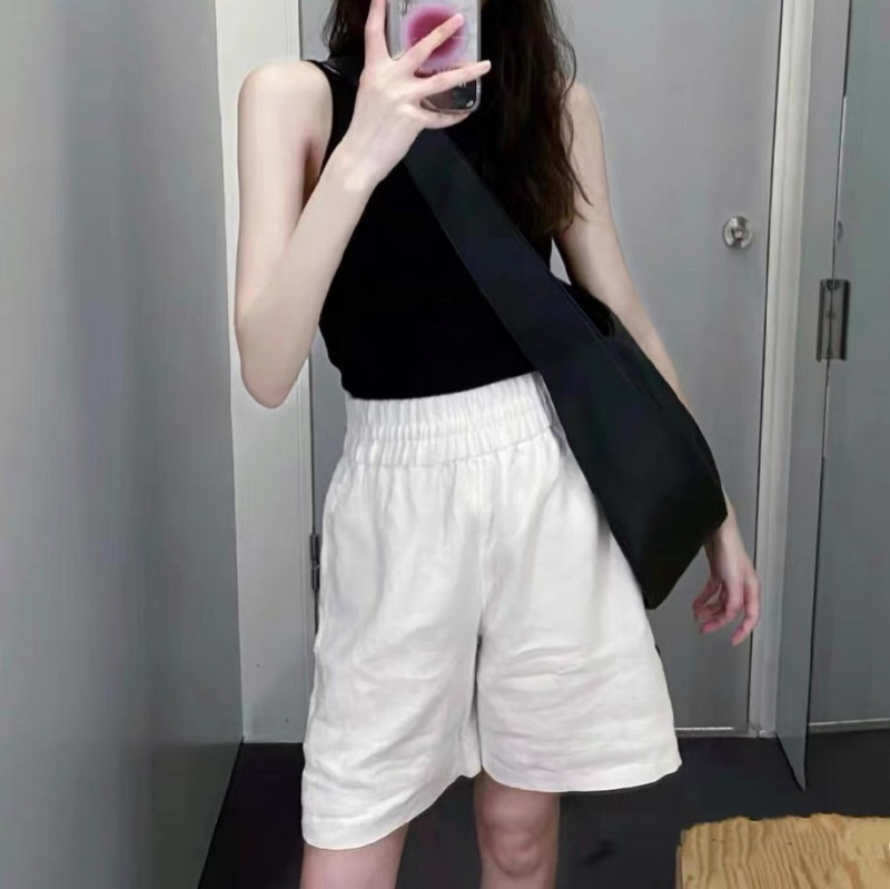 Comfortable Relaxed Linen Shorts Widened Elasticated Waist Raindrop Linen Mid-Pants Women's Summer New Casual Wide-Leg Shorts