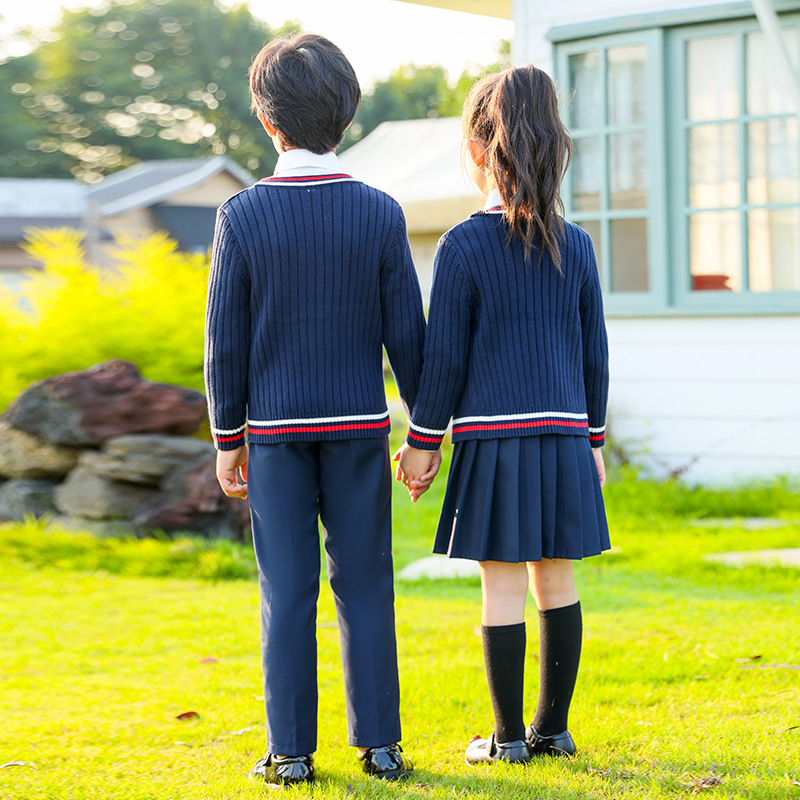 Uniformes escolares para estudiantes de primaria y secundaria, trajes de suéter de punto de estilo británico de otoño e invierno, uniformes de clase para niños y niñas, uniformes de jardín de infantes