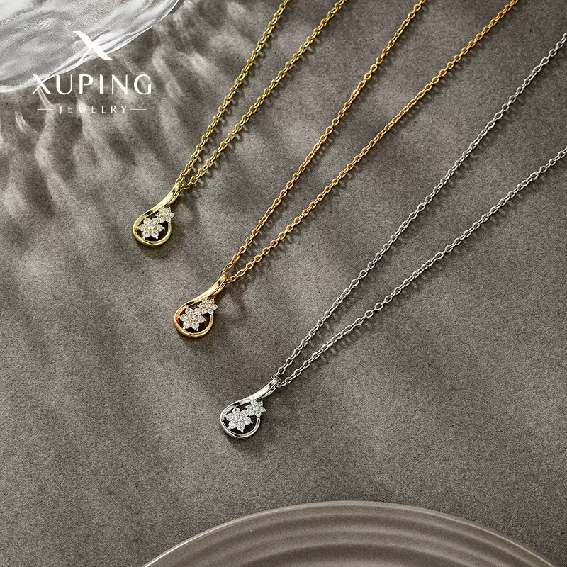 旭平新款时尚跨境欧美风微镶锆石水滴花朵项链吊坠小众精致项饰女