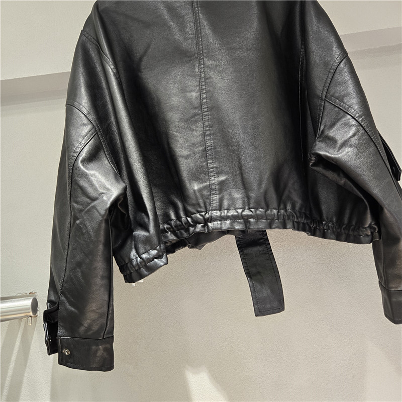 Chaqueta de Cuero Sintético Estilo Motociclista para Mujer con Cierre