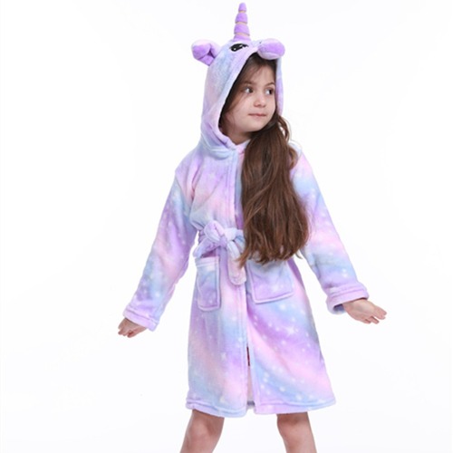 Rainbow Pegasus Children's Fleece Medium Cartoon Children's Homecoming Suit Pajamas Animal Bath Robe