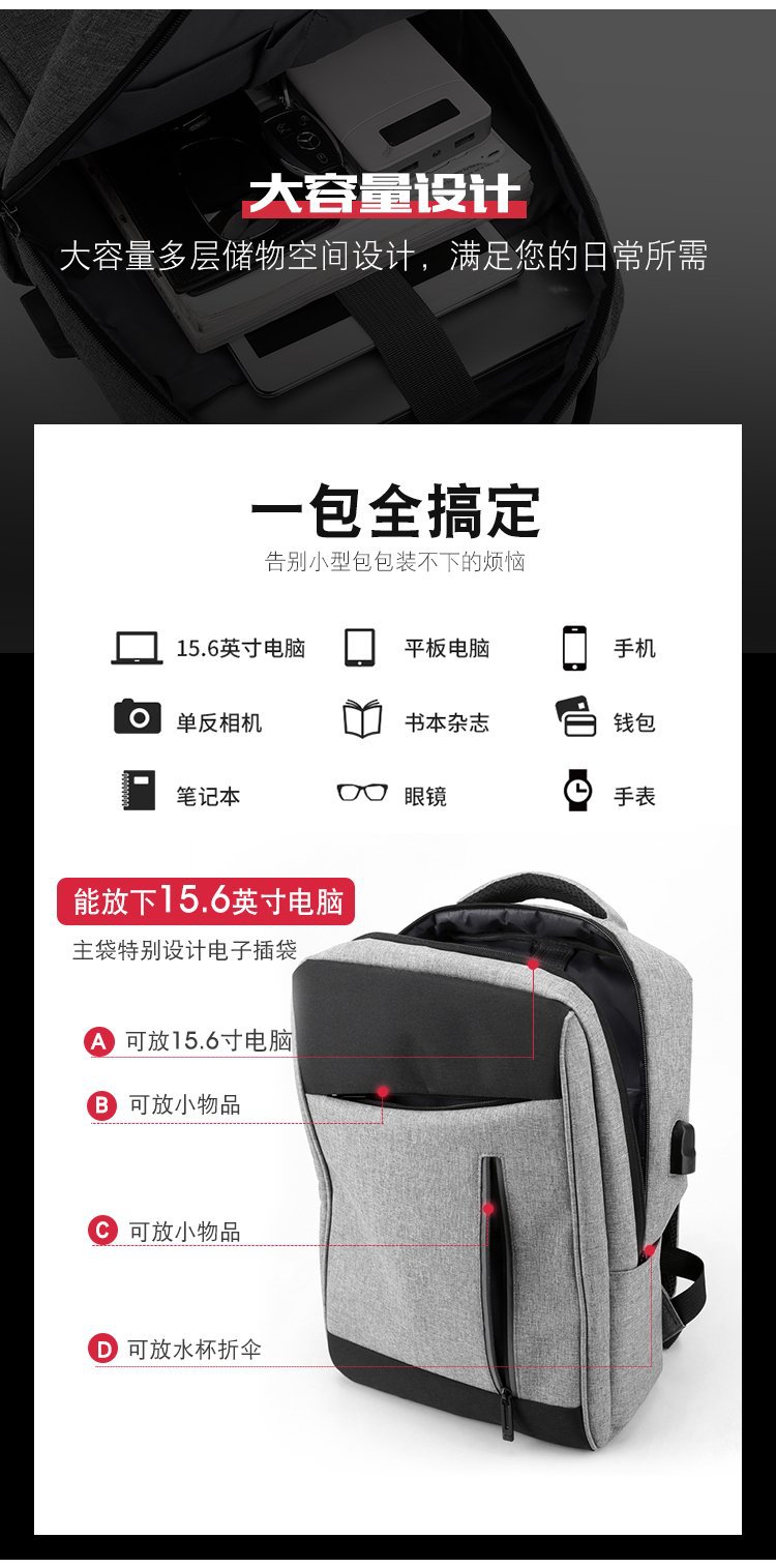 2024 New cross-border multi-functional USB charging business travel men's laptop backpack for foreign trade Item Picture