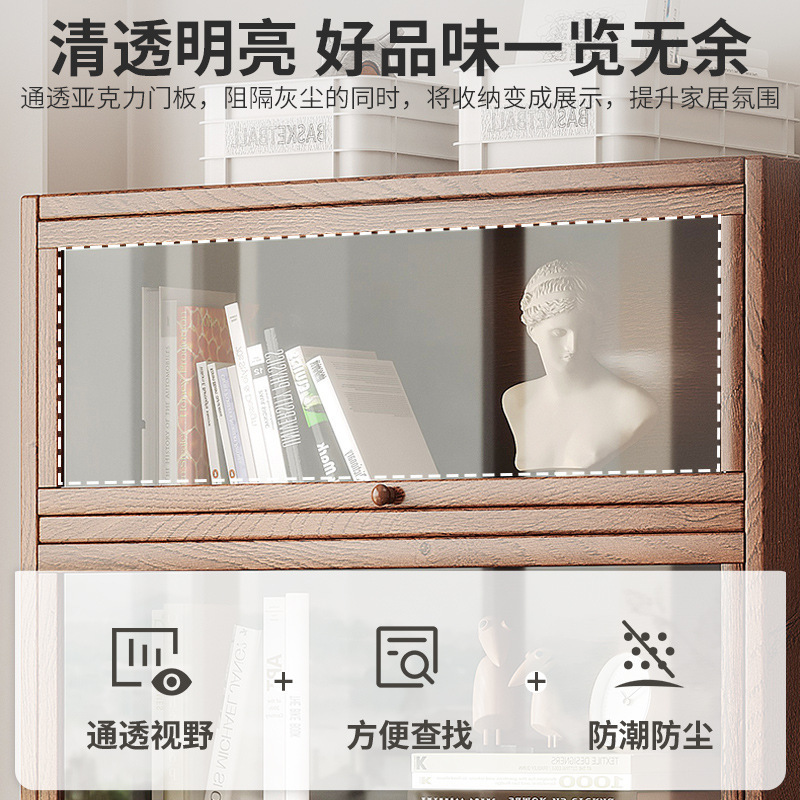 Librería de piso retro americano, armario de madera maciza, armario de almacenamiento, armario de exhibición de almacenamiento de sala de estar, estante integrado contra la pared