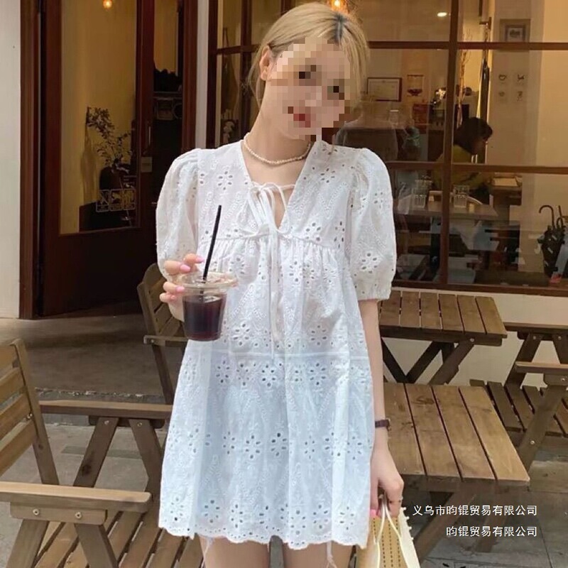 Hollow-Out White Shirt Dress for Women, Summer Loose Fit, New Design, Niche Style, Super Fairy-Like, Mid-Length Lace Top