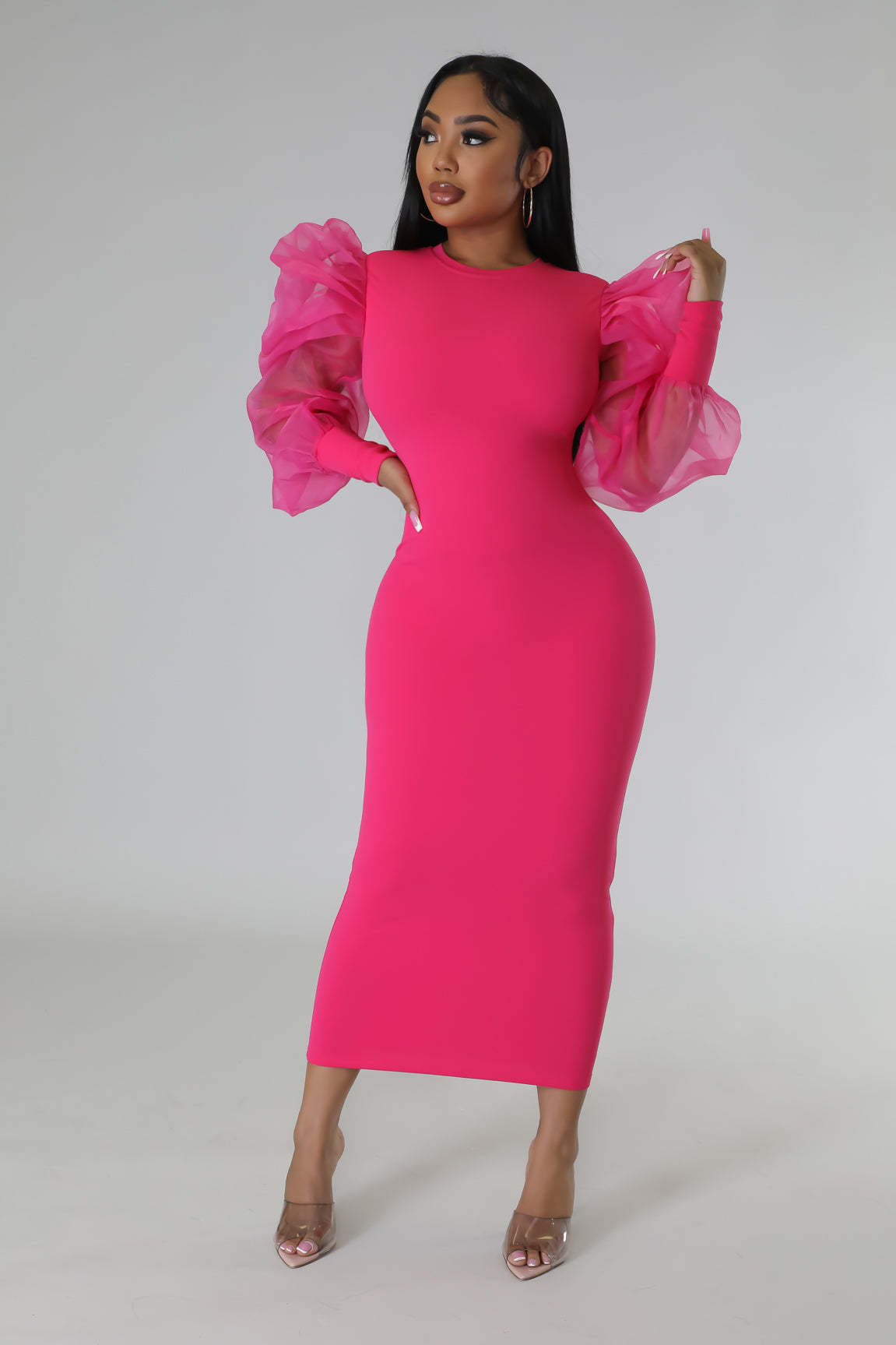 Women's Regular Dress Elegant Round Neck Long Sleeve Solid Color Midi Dress Daily display picture 9