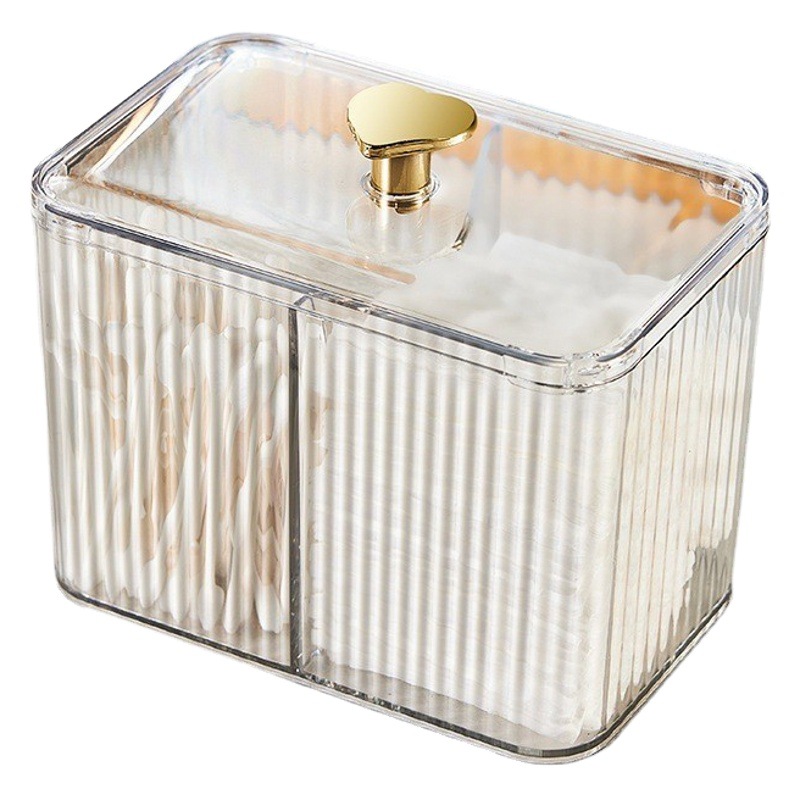 Caja de bastoncillo de algodón de escritorio luz de lujo de alta gama transparente creativo palillo titular hogar compartimento maquillaje algodón lápiz de seda